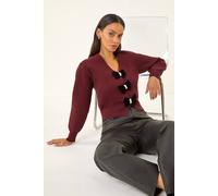 Dusk Women's Bow Buttoned Knit Cardigan in Burgundy | Size: 14 Dusk Burgundy 14