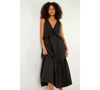 Dusk Women's Bow Detail Poplin Midi Dress in Black | Size: 12 Dusk Black 12
