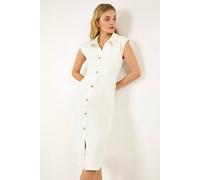 Dusk Women's Collared Ribbed Midi Dress in White | Size: 18 Dusk White 18