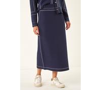 Dusk Women's Contrast Stitch Buttoned Skirt in Navy | Size: 14 Dusk Navy 14