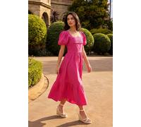Dusk Women's Cotton Pleated Puff Midi Dress in Pink | Size: 16 Dusk Pink 16