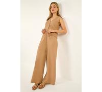 Dusk Women's Crinkle Wide Leg Stretch Trouser in Beige | Size: 16 Dusk Beige 16