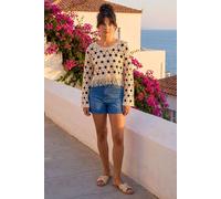 Dusk Women's Crochet Tassel Hem Crop Top in Stone | Size: Medium/Large Dusk Stone M/L