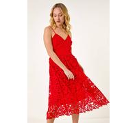 Dusk Women's Crochet V-Neck Cami Midi Dress in Red | Size: 12 Dusk Red 12