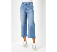 Roman Originials Denim Culottes for Women UK Ladies Cotton Cropped Trouser Wide Leg Jean Stretch Pants Capri 3/4 Length Three Quarter Summer Loose Casual Spring Lounge Pockets - Light Denim - Size 16