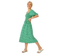Roman Originals Dusk Fashion Women Ditsy Floral Shirred Midi Dress - Ladies Spring Everyday Summer Evening Vacation Work Holiday Long Sleeve Smart Casual - Green - Size 12