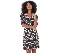 Dusk Women's Ditsy Leaf Ruched Puff Sleeve Dress in Black | Size: 8 Dusk Black 8