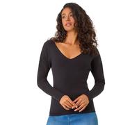 Dusk Fashion Drop Shoulder V-Neck Knit Jumper for Women UK - Ladies Everyday Autumn Winter V-Neckline Comfy Soft Evening Vacation Work Party Night Out - Black - Size 10