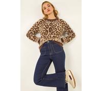 Dusk Women's Embellished Animal Print Knit Jumper in Chocolate | Size: 18 Dusk Chocolate 18