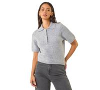 Dusk Women's Embellished Knit Collared Top in Grey | Size: 12 Dusk Grey 12