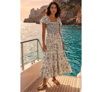 Dusk Women's Floral Shirred Midi Dress in Cream | Size: 12 Dusk Cream 12