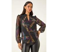 Dusk Women's Foil Frill Mesh Shirt in Black | Size: 10 Dusk Black 10