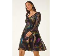 Dusk Women's Foil Print Tie Dress in Black | Size: 10 Dusk Black 10