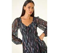 Dusk Women's Foil Print Tie Front Fit & Flare Dress in Black | Size: 8 Dusk Black 8