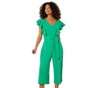 Dusk Women's Frill Crepe Belted Jumpsuit in Green | Size: 12 Dusk Green 12