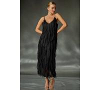 Dusk Women's Frill Stretch Maxi Dress in Black | Size: 10 Dusk Black 10