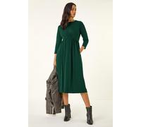 Dusk Women's Gathered Pocket Stretch Midi Dress in Green | Size: 10 Dusk Green 10