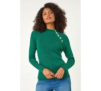 Dusk Women's High Neck Button Shoulder Jumper in Green | Size: 14 Dusk Green 14