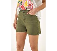 Dusk Women's High Waisted Denim Stretch Shorts in Khaki | Size: 12 Dusk Khaki 12