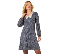 Dusk Women's Lace Collar Spot Print Dress in Navy | Size: 8 Dusk Navy 8