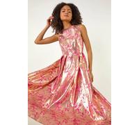 Dusk Women's Metallic Jacquard Midi Dress in Pink | Size: 12 Dusk Pink 12