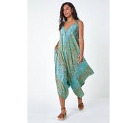 Dusk Women's Paisley Floral Pocket Slouchy Jumpsuit in Teal | Size: Large Dusk Teal L