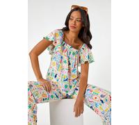 Dusk Women's Patchwork Palm Ruffle Top | Size: 12 Dusk Multicolor 12