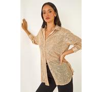 Dusk Women's Sequin Button Through Blouse in Gold | Size: 12 Dusk Gold 12