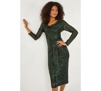 Dusk Women's Sequin Cowl Neck Pencil Stretch Dress in Dark Green | Size: 14 Dusk Dark Green 14