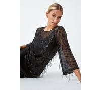Dusk Women's Sequin Sparkle Tassel Shift Dress in Black | Size: 8 Dusk Black 8
