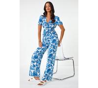 Dusk Women's Shell Print Wide Leg Trousers in Blue | Size: 16 Dusk Blue 16