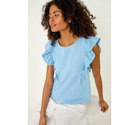 Dusk Women's Short Sleeve Ruffle Stretch Tee in Blue | Size: 8 Dusk Blue 8