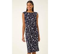 Dusk Women's Spot Print Gathered Stretch Dress in Navy | Size: 20 Dusk Navy 20