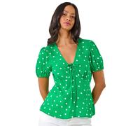 Dusk Women's Spot Print Tie Front Top in Green | Size: 10 Dusk Green 10