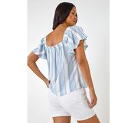 Dusk Women's Stripe Ruffle Top in Blue | Size: 16 Dusk Blue 16