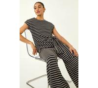 Dusk Women's Stripe Tie Waist Stretch Top in Black | Size: 10 Dusk Black 10