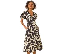 Dusk Women's Swirl Print Puff Sleeve Dress in Black | Size: 10 Dusk Black 10