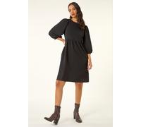 Dusk Women's Textured Blouson Puff Sleeve Dress in Black | Size: 14 Dusk Black 14