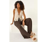 Dusk Women's Textured Elastic Waist Trousers in Brown | Size: 10 Dusk Brown 10