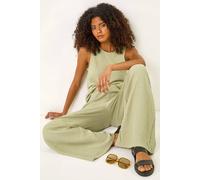 Dusk Women's Textured Wide Leg Stretch Trouser in Light Khaki | Size: 12 Dusk Light Khaki 12