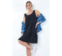 Roman Tiered A-Line Cotton Dress for Women UK - Ladies Spring Everyday Summer Holiday Round Neckline Comfy Sleeveless Soft Knee Length Frock Relaxed Fit Gowns - Black - Size 10