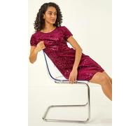 Dusk Women's Velvet Sequin Embellished Shift Dress in Wine | Size: 14 Dusk Wine 14