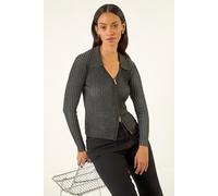 Dusk Women's Zip Front Collared Knit in Metallic Silver | Size: 10 Dusk Metallic Silver 10