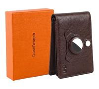 DuskDrapes Leather Wallet with AirTag-RFID Blocking Bifold Wallet for Men, Slim Credit Card Holder with ID Window.Card Slots & Cash Pocket, Brown Leather Wallet for Daily & Travel Use (Style B)