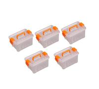 DuskHaven 5 Pieces Mini Dollhouse Case Miniature Storage Organizer Box with Locking Lid Handle Transparent Container for DIY Accessories Suitable for Kids Gift, Orange