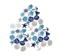 DuskHaven 50 Small Nautical Wooden Figures, Coastal Decoration: Sailboat, Steering Wheel and Craft Projects on The Theme, Blue White