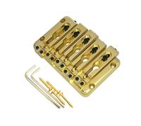 DuskHaven Bass Bridge for 5-String Bass Guitar with Sturdy Fixed Metal Saddle, Fully Compensated Bridge, Easy to Install, Modern Look, Wear-Resistant, golden