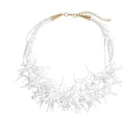 DuskHaven Beaded Necklace Chunky Bib Statement Necklace 18 Inch Neck Cork Trendy Jewelry Cluster Beach Valentine's Day Gift for Her, White