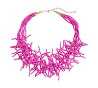 DuskHaven Beaded Necklace Chunky Bib Statement Necklace 18 Inch Neck Cork Trendy Jewelry Cluster Beach Valentine's Day Gift for Her, Rose Red
