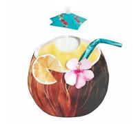 DuskHaven Children Cosplay Costume Refreshing Coconut Fruit Tunic Set Sleeveless 3D Printed Beverage Outfit Umbrella Hat Suitable for Kids Summer Parties Photo Shoots, S-m